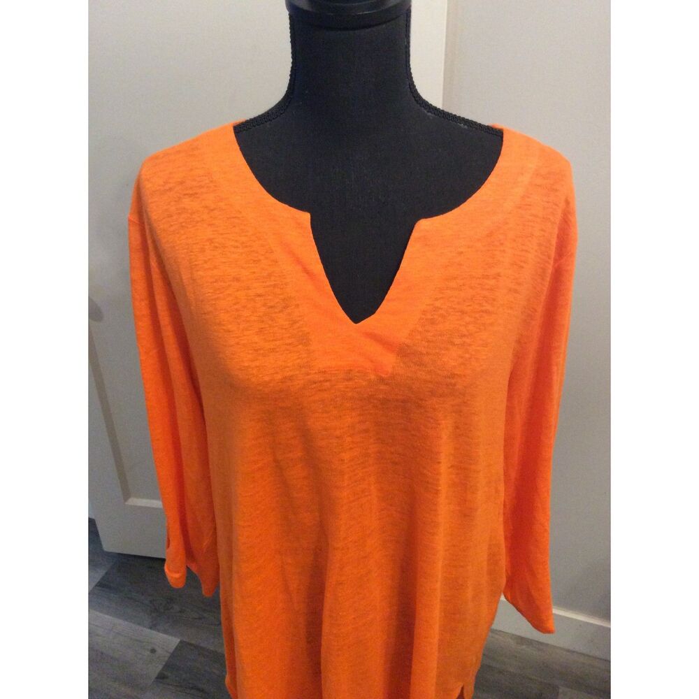 Chico's Linen V Neck Tunic Orange EUC Size XL (3)